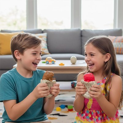 Balle anti stress enfant dans main enfants qui rient