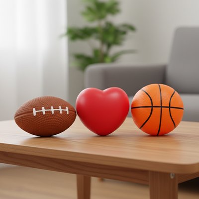 balle anti stress rouge brun et orange