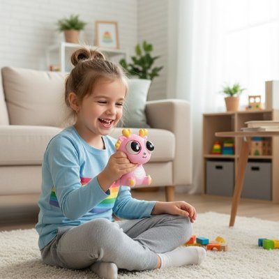 fille joue avec jouet anti stress rigolo rose