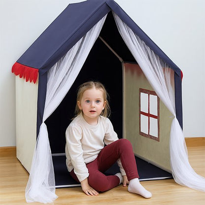 fillette dans tente pour enfant aventure magique bleu