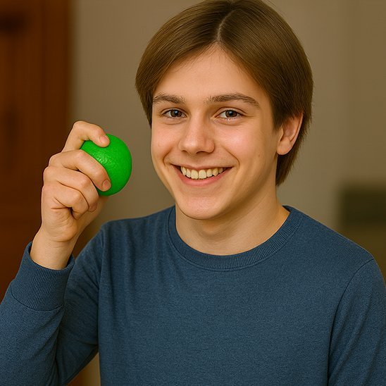 garcon avec balle anti stress verte