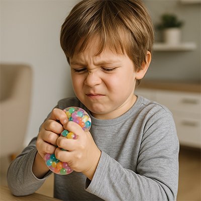 garcon qui decompress balle sensorielle bille