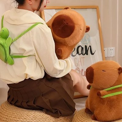 Peluche capybara tenu dans bras 