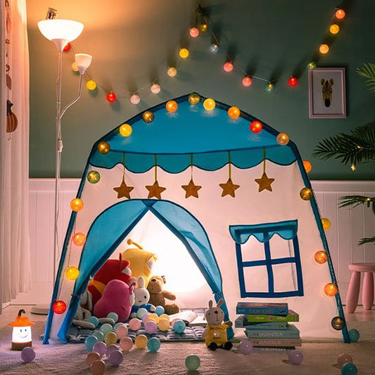 Tente enfant bleu avec des etoiles jaune